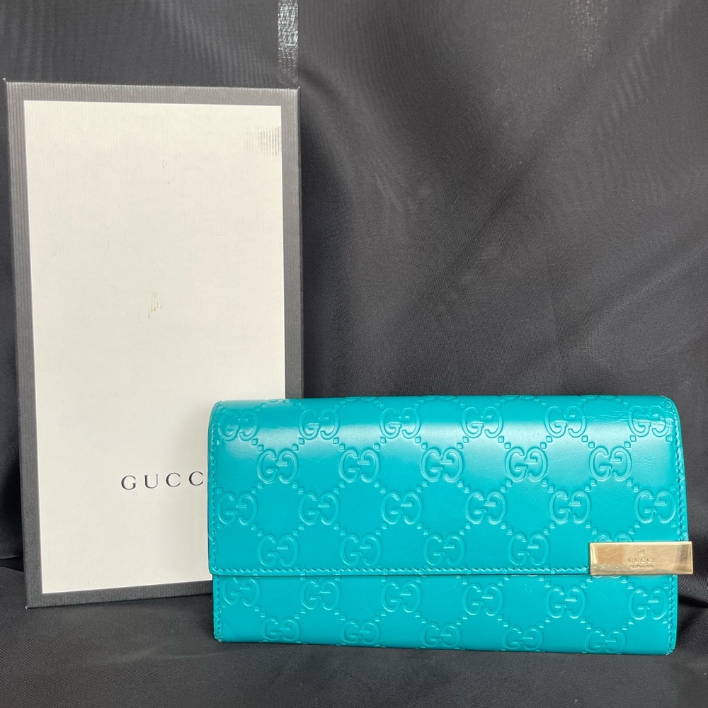 COPY - Gucci blue leather embossed long wallet